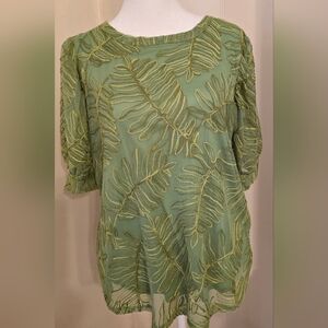 Green Leaf Patterned Women's Top